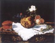 Edouard Manet Brioche with flower and fruits oil on canvas